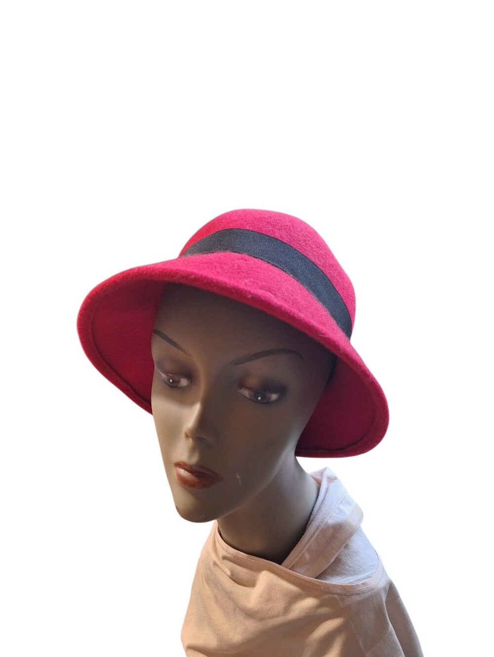 Red Wool Bucket Cloche Hat with Black Band Ladies One Size cosplay Costume